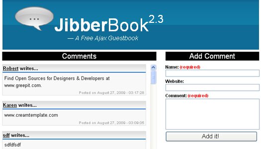 Open Source PHP and Javascript based Guestbook - JibberBook Open Source PHP and Javascript based Guestbook - JibberBook