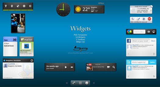 This Android GUI default widget pack contains 14 of the default PSD widgets 