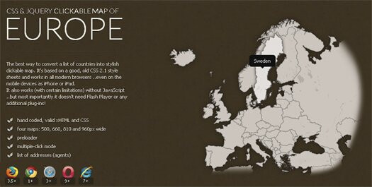 Free Stylish Clickable Map of Europe using CSS and jQuery Free Stylish Clickable Map of Europe using CSS and jQuery